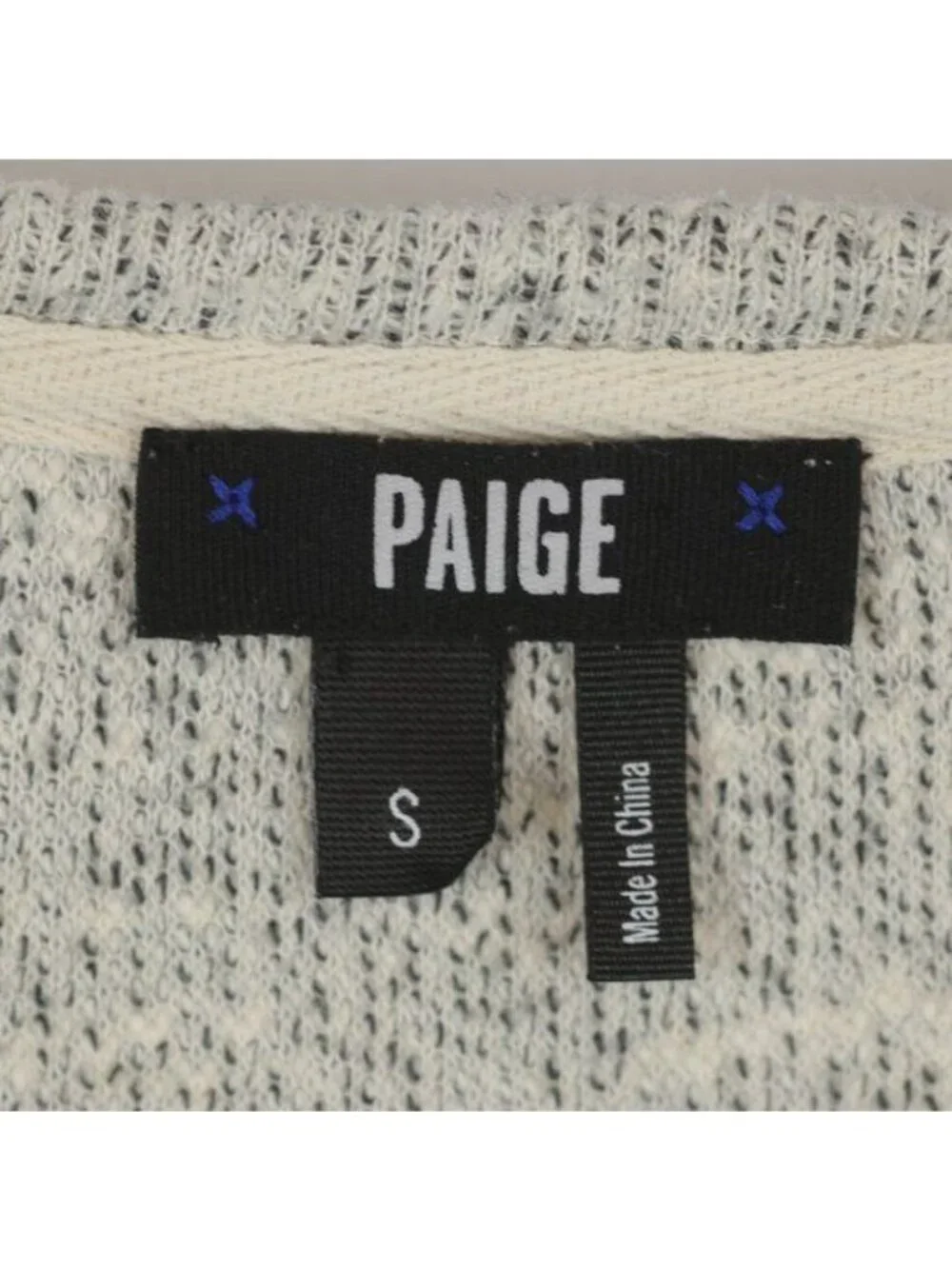 Paige Martine Women's Small Cream Gray V-Neck Tight Knit Sweater